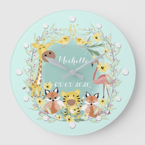 Jungle animals baby shower boy or girl large clock