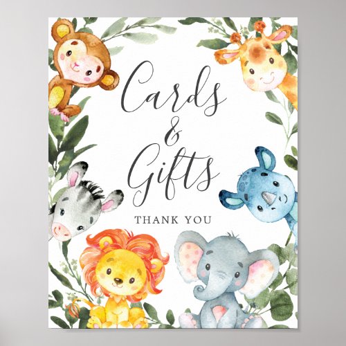 Jungle Animals Baby Shower Cards and Gifts Sign