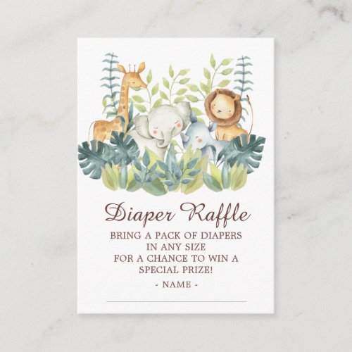 Jungle Animals Baby Shower Diaper Raffle Enclosure Card