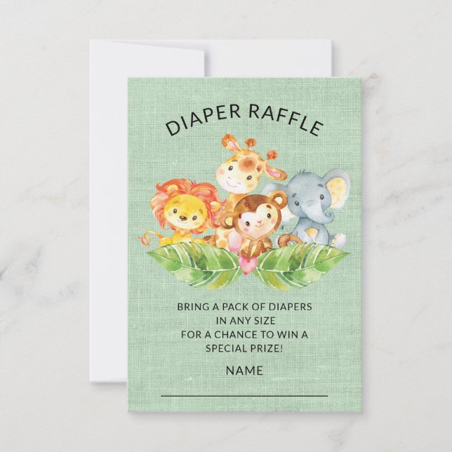 Jungle Animals Baby Shower Diaper Raffle Ticket Invitation (Front)