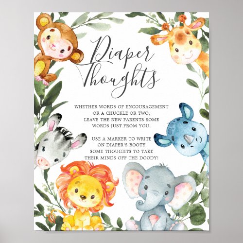 Jungle Animals Baby Shower Diaper Thoughts Sign