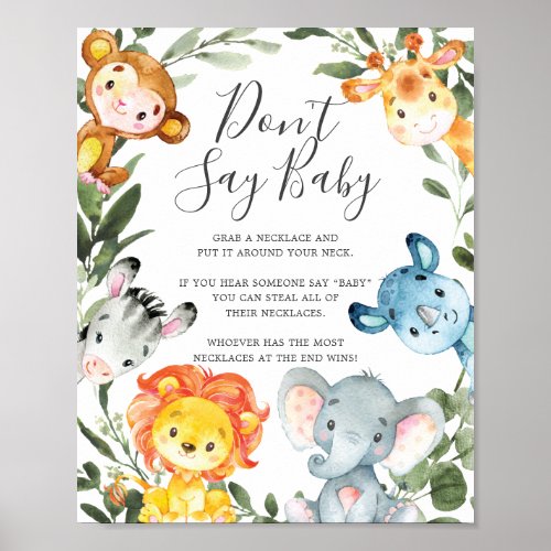 Jungle Animals Baby Shower Dont Say Baby Sign