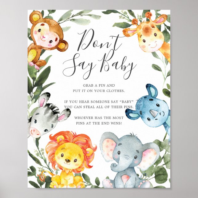 Jungle Animals Baby Shower Don't Say Baby Sign (Front)