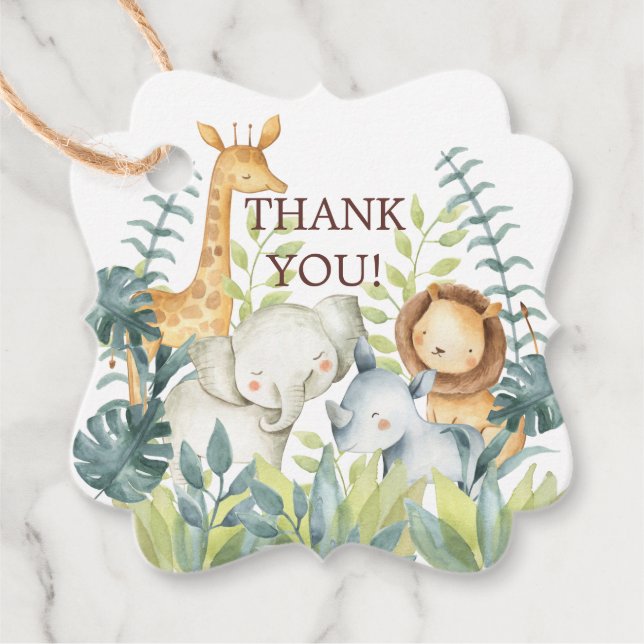 Jungle Animals Baby Shower Favor Gift Tag (Front)