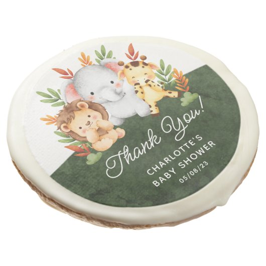 Jungle Animals Baby Shower Favor Sugar Cookie (Angled)