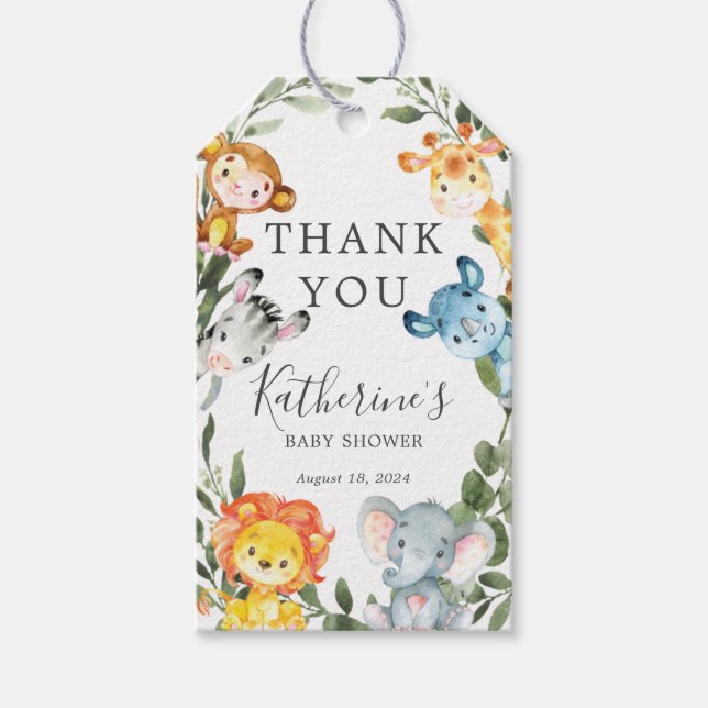 Jungle Animals Baby Shower Favor Tag (Front)