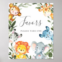 Jungle Animals Baby Shower Favors Sign