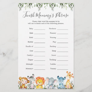 Jungle Animals Baby Shower Finish Mommy's Phrase
