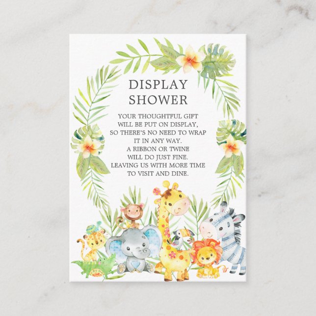 Jungle Animals Baby Shower Gift Display Shower Enclosure Card (Front)