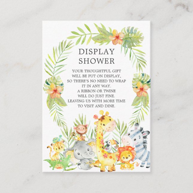 Jungle Animals Baby Shower Gift Display Shower Enclosure Card (Front)