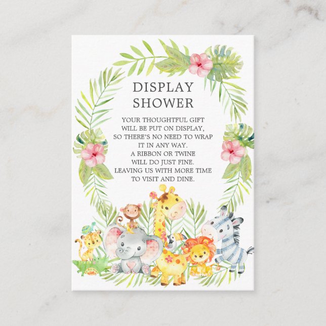 Jungle Animals Baby Shower Gift Display Shower Enclosure Card (Front)