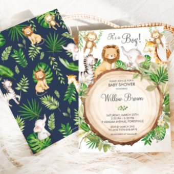 Jungle Animals Baby Shower Greenery Safari Boy Invitation | Zazzle