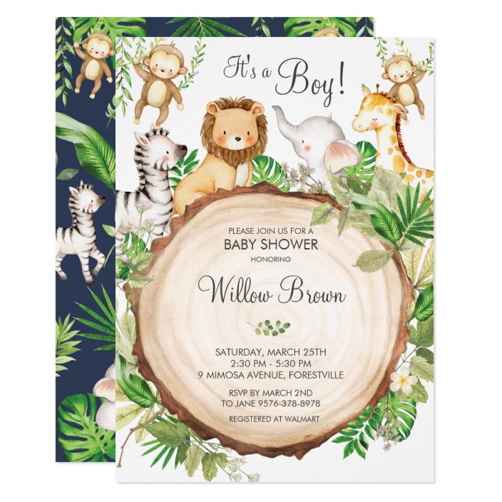 Jungle Animals Baby Shower Greenery Safari Boy Invitation 