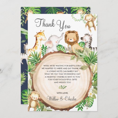 Jungle Animals Baby Shower Greenery Safari Boy Thank You Card