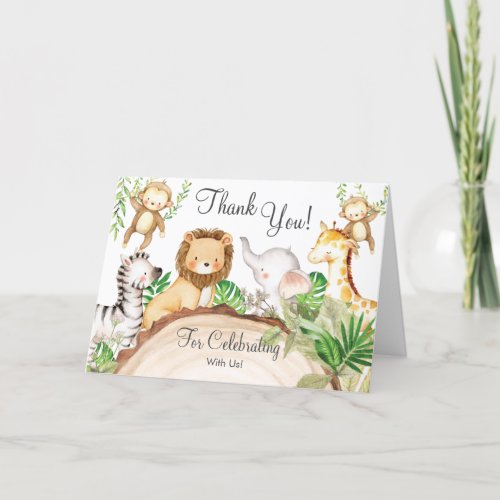 Jungle Animals Baby Shower Greenery Safari Boy Thank You Card