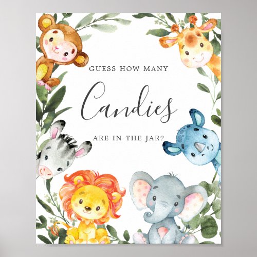 Jungle Animals Baby Shower Guess How Many Candies Poster