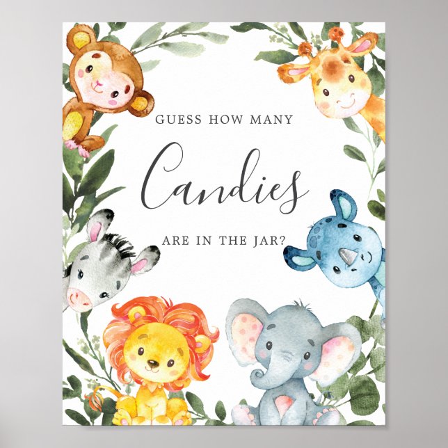 Jungle Animals Baby Shower Guess How Many Candies Poster (Front)