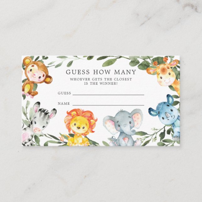 Jungle Animals Baby Shower Guess How Many Card (Front)