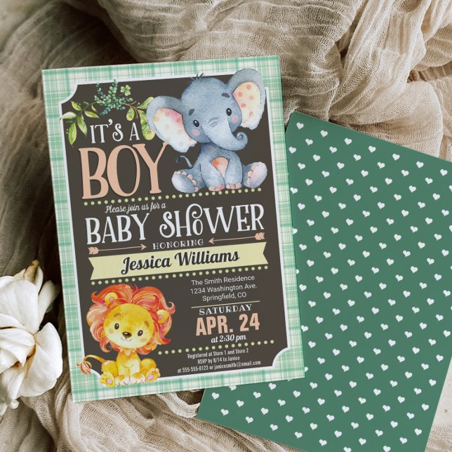 Jungle Animals Baby Shower Invitation Boy