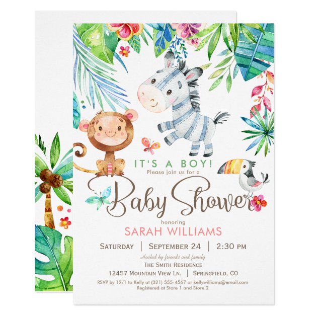 Jungle Animals Baby Shower Invitation, Boy Or Girl Card