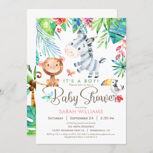 Jungle Animals Baby Shower Invitation Boy or Girl Invitation