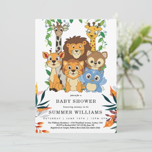 Jungle animals baby shower invitation card