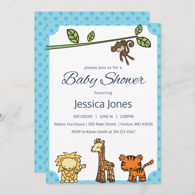 Jungle Animals Baby Shower Invite (Front/Back)