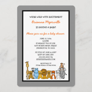 Jungle Animals Baby Shower Invites neutral gender