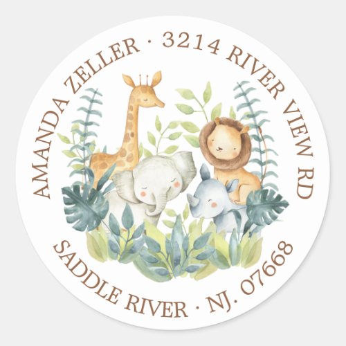 Jungle Animals Baby Shower Return Address Label