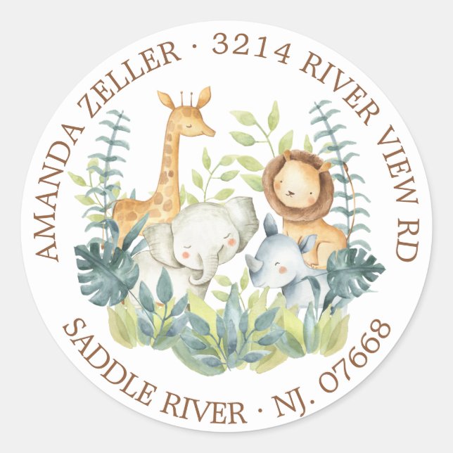 Jungle Animals Baby Shower Return Address Label (Front)