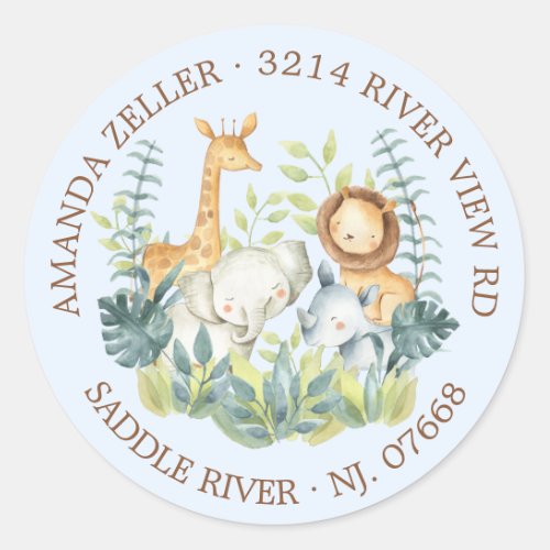 Jungle Animals Baby Shower Return Address Label