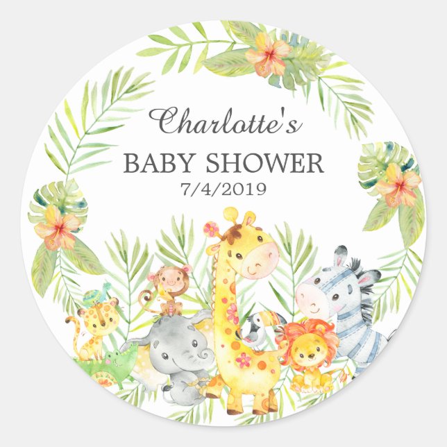 Jungle Animals Baby Shower Thank You Favor Classic Round Sticker (Front)