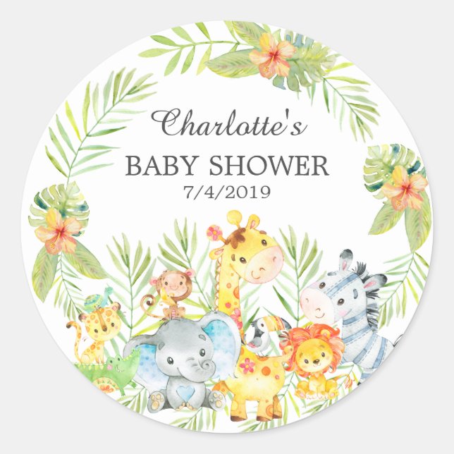 Jungle Animals Baby Shower Thank You Favor Classic Round Sticker (Front)