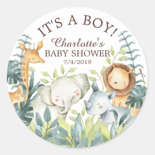 Jungle Animals Baby Shower Thank You Favor Sticker