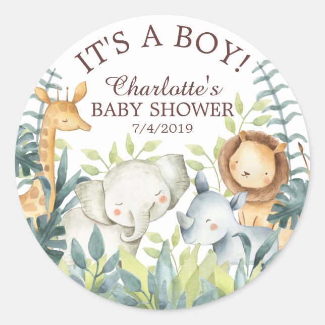 Jungle Animals Baby Shower Thank You Favor Sticker (Front)