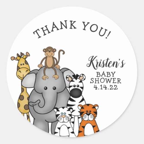 Jungle Animals Baby Shower thank you favor sticker