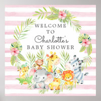 Jungle Animals Baby Shower Welcome Poster