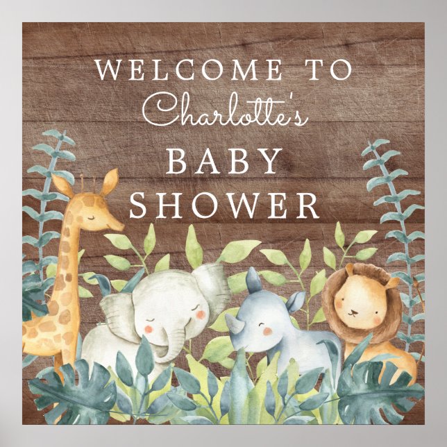 Jungle Animals Baby Shower Welcome Poster (Front)