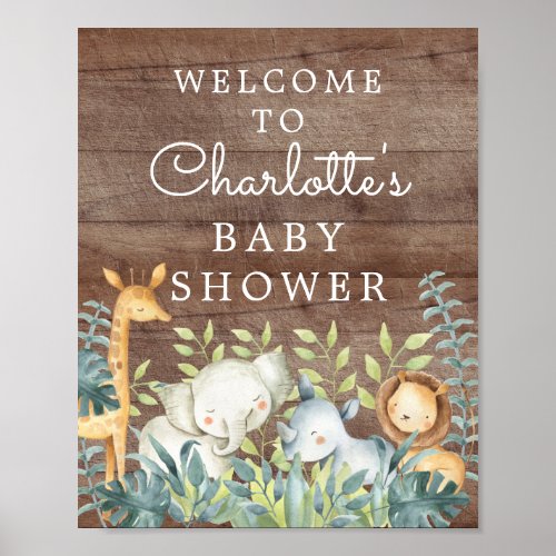 Jungle Animals Baby Shower Welcome Sign
