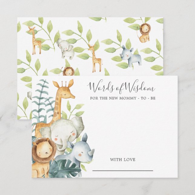 Jungle Animals Baby Shower Words of Wisdom Card (Front/Back)