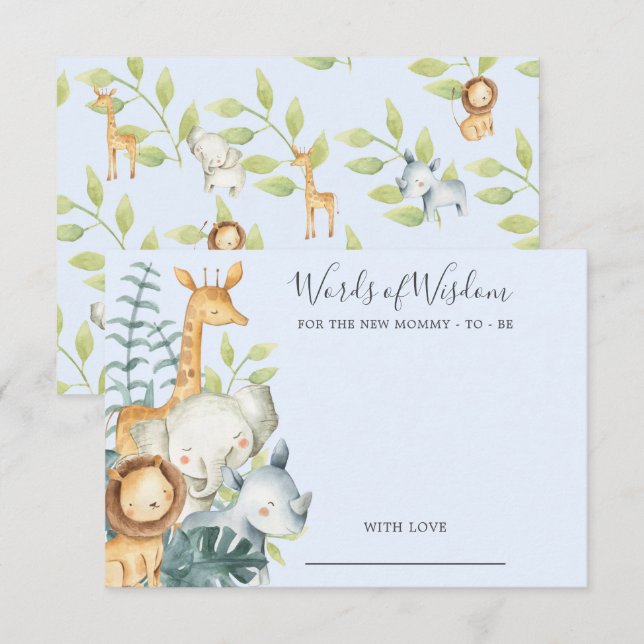 Jungle Animals Baby Shower Words of Wisdom Card (Front/Back)