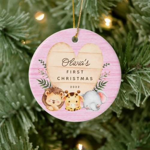 Jungle Animals Babys First Christmas Ceramic Ornament