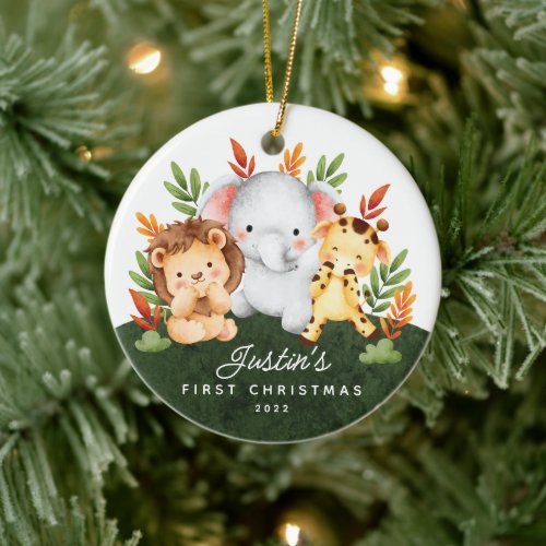 Jungle Animals Babys First Christmas Ceramic Ornament