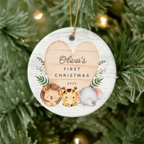 Jungle Animals Babys First Christmas Ceramic Ornament