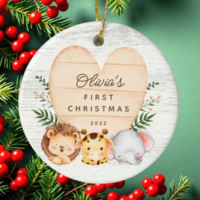 Jungle Animals Baby's First Christmas Ceramic Ornament (Creator Uploaded)