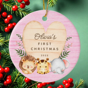 Jungle Animals Baby's First Christmas Ceramic Ornament