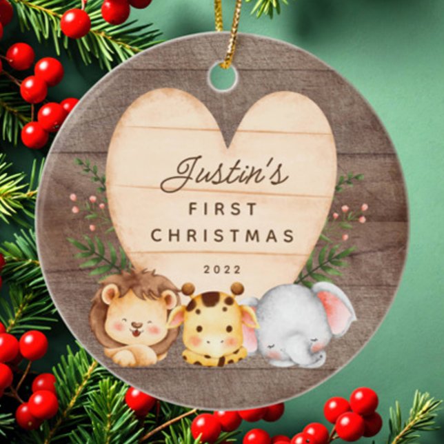 Jungle Animals Baby's First Christmas Ceramic Ornament (Creator Uploaded)