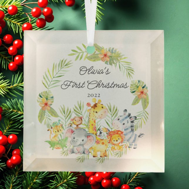 Jungle Animals Baby's First Christmas Glass Ornament (Creator Uploaded)