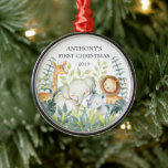 Jungle Animals Baby's First Christmas Ornament<br><div class="desc">Cute baby's first Christmas ornament the sweetest little jungle animals framed with watercolor jungle leaves.</div>