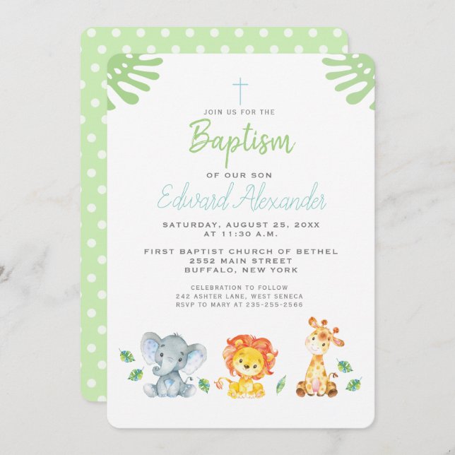 Jungle Animals Baptism Invitation (Front/Back)